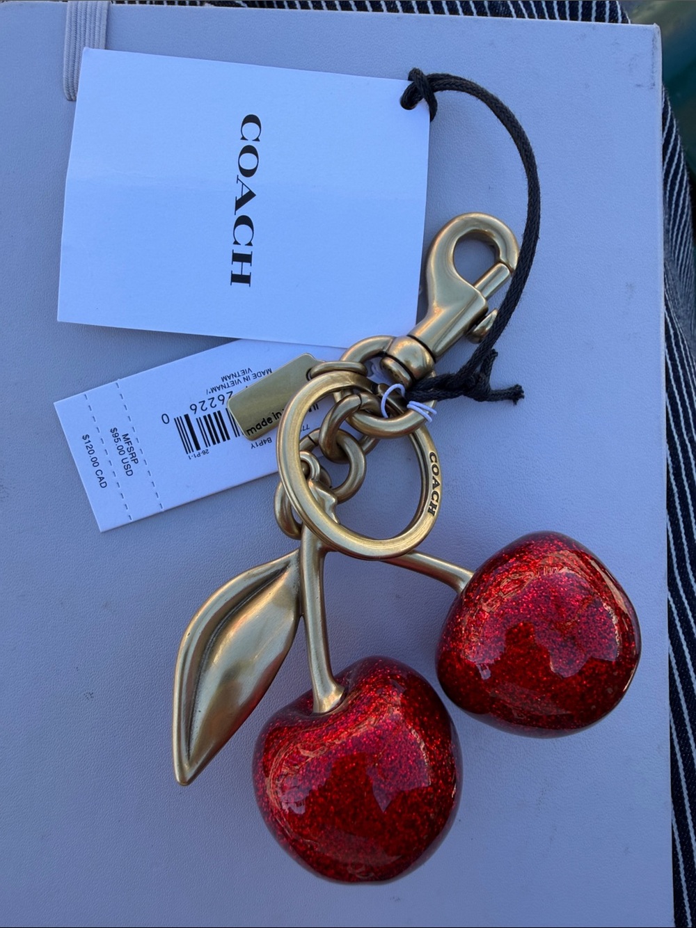 COACH Red Glitter Cherry Key Charm with Gold-Tone Hardware